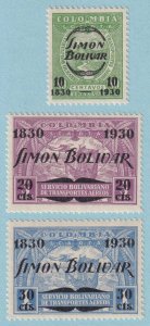 COLOMBIA C80 - C82 AIRMAILS  MINT HINGED OG * BOLIVAR SET - VERY FINE! - R447