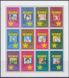 NICARAGUA Sc # 2051a-l MNH SHEET of 12 MOTION PICTURES CENTENARY