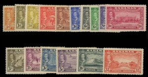 Bahamas #132-147 Cat$84.95, 1948 George VI, complete set, hinged, 1/2p thin