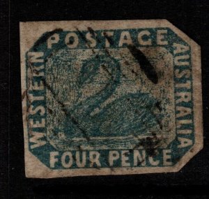 WESTERN AUSTRALIA SG3c 1854 4d SLATE-BLUE USED CUT TO SHAPE AT RIGHT