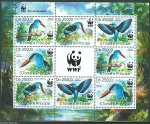 SAO TOME 2014 BIRDS WORLD WILDLIFE FUND  SHEET  OF EIGHT MINT NH