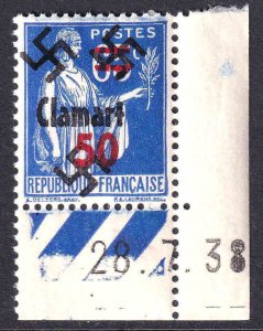 FRANCE 402 CLAMART OVERPRINT OG NH U/M VF BEAUTIFUL GUM PLATE # SELVAGE