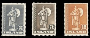 Iceland #229-231 Cat$37.50, 1939-45 2k-10k, set of three, hinged