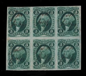 MOMEN: US STAMPS #R19a BLOCK REVENUE USED VF PF CERT LOT #84787