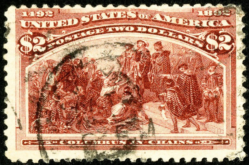 US Stamps # 242 $2 Columbian Used F-VF Light cancel Scott Value $525.00