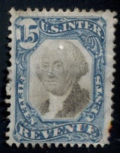 US #R110, 15¢ blue & black, unused, perf indent, F/VF. Scott $100.00