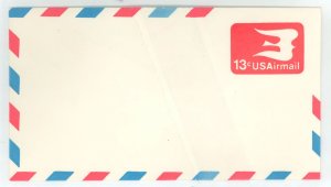 US UC47 1973 13c Bird in Flight Airmail EFO - Paper splice entire. Diagonal splice from 2nd red parallelogram at top to 3rd bl