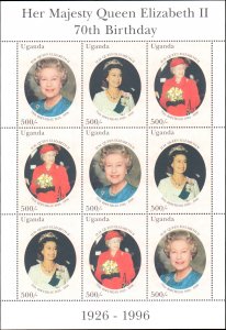 Uganda #1412, Complete Set, Sheetlet, 1996, Royality, Never Hinged