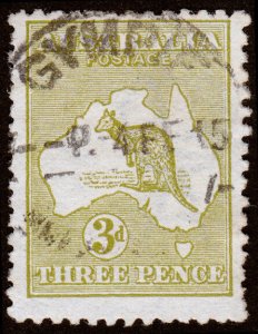 Australia Scott 5, Die I, Olive Bister (1913) Used F, CV $17.50 M