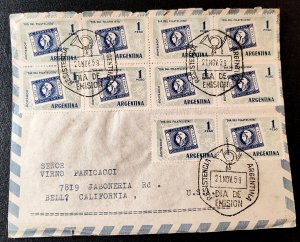 First Day Cover with a block of 1 Peso Argentine stamps from 1959, issue...