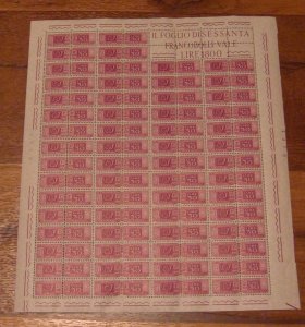 Italy #631, 998P, 998Q, Q98, Q99 VF NH Full Sheet