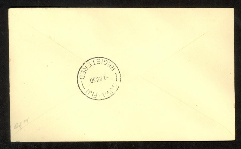 FIJI 1950 KGVI 1sh6d ARMS Scott 128A CACHET Registered FDC