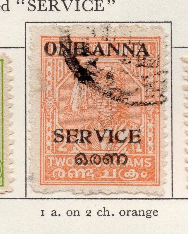 Travancore 1949-51 Early Issue Fine Used 1a. Surcharged Optd 219092