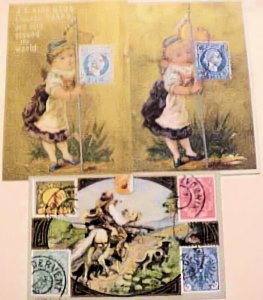 AUSTRIA  1890'S STAMP TRADE CARDS 3 DIFF 2 GOLD