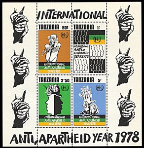 Tanzania 116a, MNH, International Anti-Apartheid Year souvenir sheet
