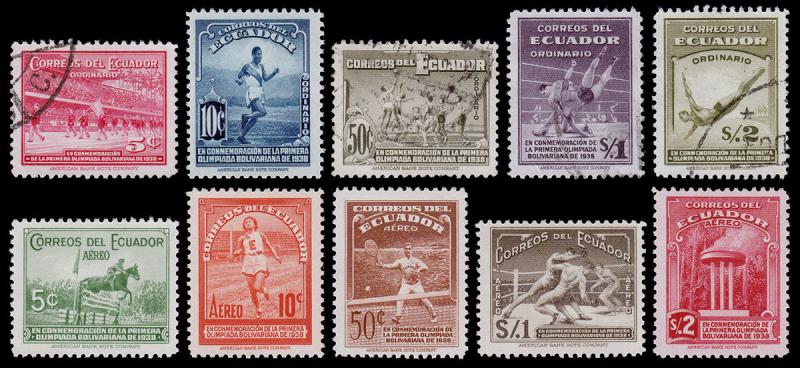 Ecuador Scott 377-381, C65-C69 (1939) Mint/Used LH VF Complete Set, CV $52.55 B