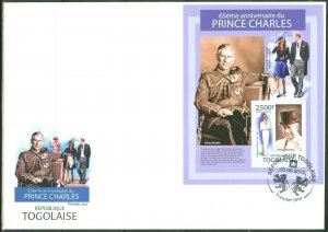 TOGO 2013 65th BIRTH ANNIVERSARY PRINCE CHARLES  DIANA WILLIAM &  KATE S/S FDC