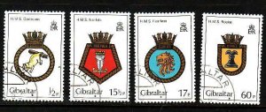 Gibraltar-Sc#431-4- id5-used set-Royal Naval Ships-Crests-1982-