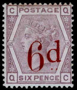 SG162, 6d on 6d lilac plate 18, M MINT. Cat £675. QC