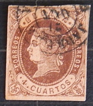 Queen Isabella - Colored Paper, 4, Spain 1862, YT #54 (1625-T)