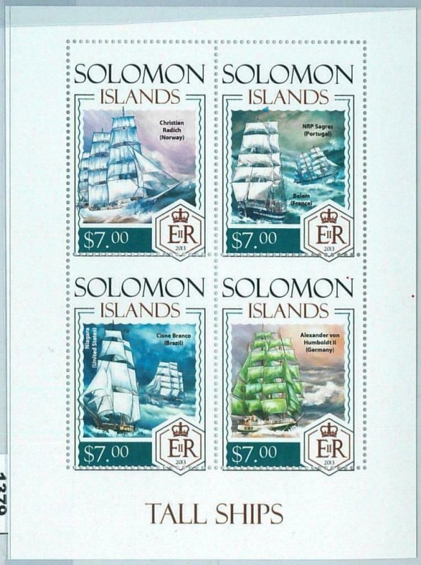 M1378 - SOLOMON ISLANDS - ERROR, 2013 MISSPERF SHEET: Tall ships, Boats, Navy