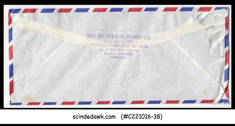 MALAYA PENANG - 1964 AIR MAIL Envelope to ENGLAND with Stamps