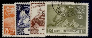 TURKS & CAICOS ISLANDS GVI SG217-220, anniversary of UPU set, FINE USED.