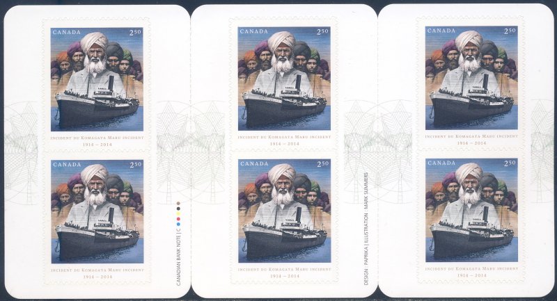 Canada 2014 Sc 2732a Komagata Maru Incident 1914 Centennial BKLT of 6 Stamps MNH