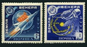 Russia 2456-2457,lightly hinged.Michel 2468-2469. Space exploration 1961.Venus,