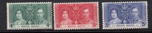 J28288 1937  hong kong set mh #151-3 coronation