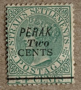 Perak 1891 2c on 24c, unused. Scott 30, CV $32.50. SG 48