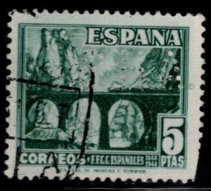 Spain Scott 759 Used train on Bridge stamp Perfin