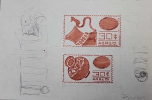 O) 1986 MEXICO, ORIGINAL ARTWORK, MEXICO EXPORTA, COPPER 30c  SCT 486- VESSEL, X