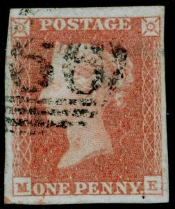 SG9, 1d pale red-brown PLATE 102, FINE USED. Cat £40. 4 MARGINS. ME 