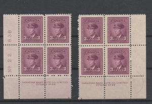 ?#252 Plate block #22 LL & LR VF MH Cat $12.00 Canada mint
