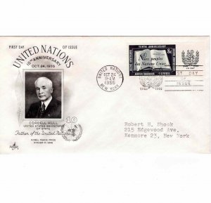 United Nations 1955 FDC Sc 37 Cordell Hull UN First Day Cover Artcraft