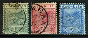 Malaya Negri Sembilan 1891-94 Tiger 3V set Used SG#2-4 M2441