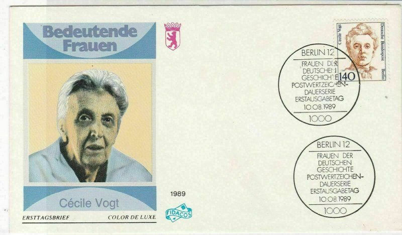 Germany 1989 Famous German Women Cecile Vogt FDC Stamps Cover Ref 24610