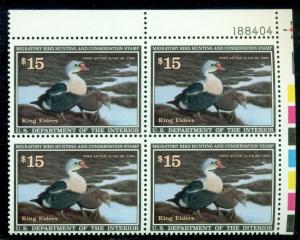 US #RW58 $15.00 King Eiders, Plate Block of 4, NH, VF, Scott $120.00