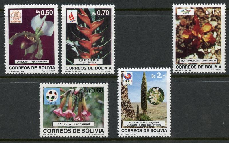 BOLIVIA SCOTT#782-6 FLOWERS OLYMPICS MINT NEVER HINGED CATALOG VALUE $17.