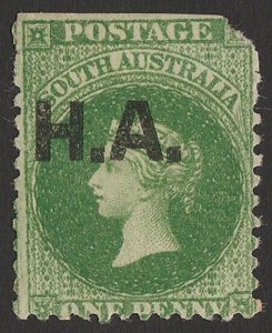 SOUTH AUSTRALIA House of Assembly H.A. black QV 1d, perf 11½. Rare. Certificate.