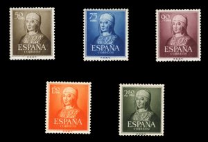 Spain #781-785 Cat$20.35 (for hinged), 1951 Queen Elisabeth, complete set, hi...