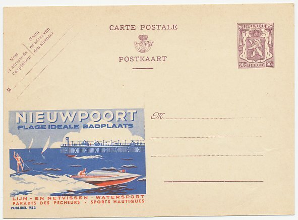 Publibel - Postal stationery Belgium 1948 Seaside resort - Nieuwpoort - Water sk