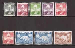 Greenland  #1-9   MH  1938-46  Christian  polar bear