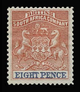 RHODESIA Scott #8a (SG 24) 1892 coat of arms, unused, HR, no gum, thin paper