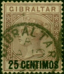 Gibraltar 1889 25c on 2d Brown-Purple SG17 Fine Used