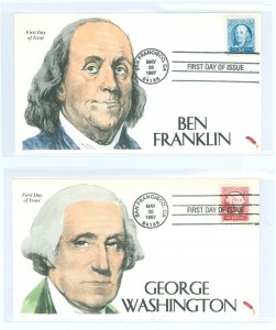 US 3139a/3140a 1997 50c Franklin & 60c Washington singles from the two mini-sheets issued for the Pacific Philatelic Expo in San