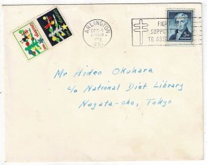 1962 Arlington, Virginia cancel on cover to Japan, with Christmas Seals