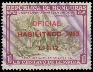 HONDURAS 1953 AIRMAIL STAMP. SCOTT: C210. USED. OVERPRINTED. # 1