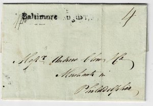 1790 Baltimore, Maryland straight line cancel on cover, date line Alexandria, VA